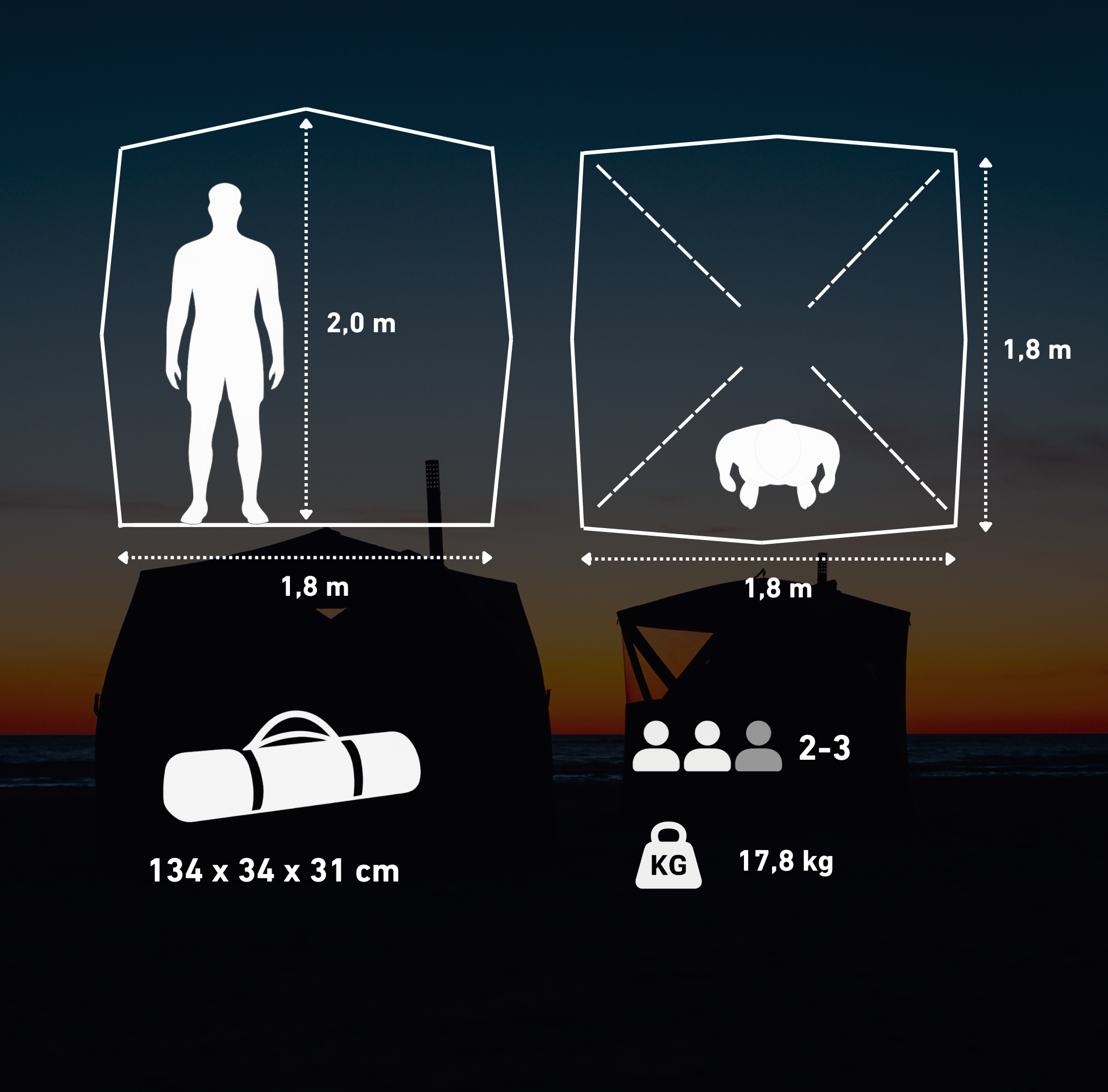 Set: Saunazelt Isen 2.0 + Ofen + Sauna-Zubehör + Regenschutz + Bänke + Eistonne