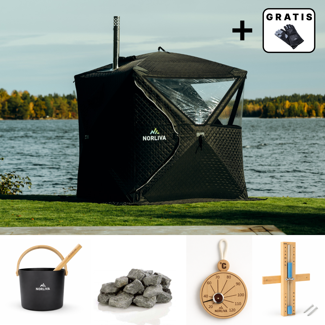 Set: Saunazelt Isen 2.0 + Ofen + Sauna-Zubehör