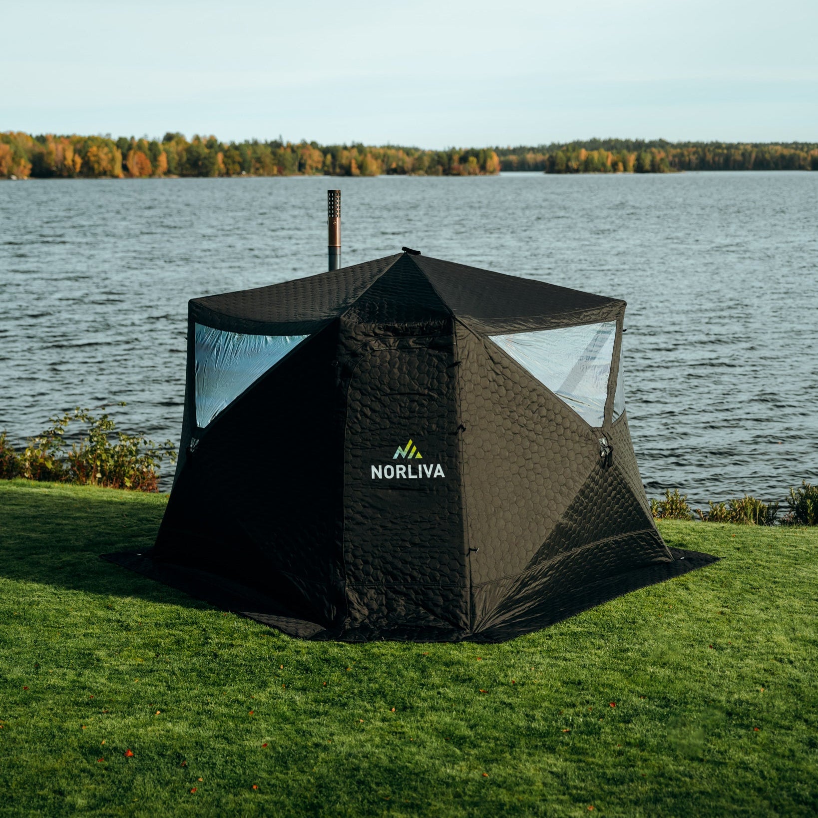 Set: Saunazelt Fjorden + Ofen + Sauna-Zubehör + Bänke