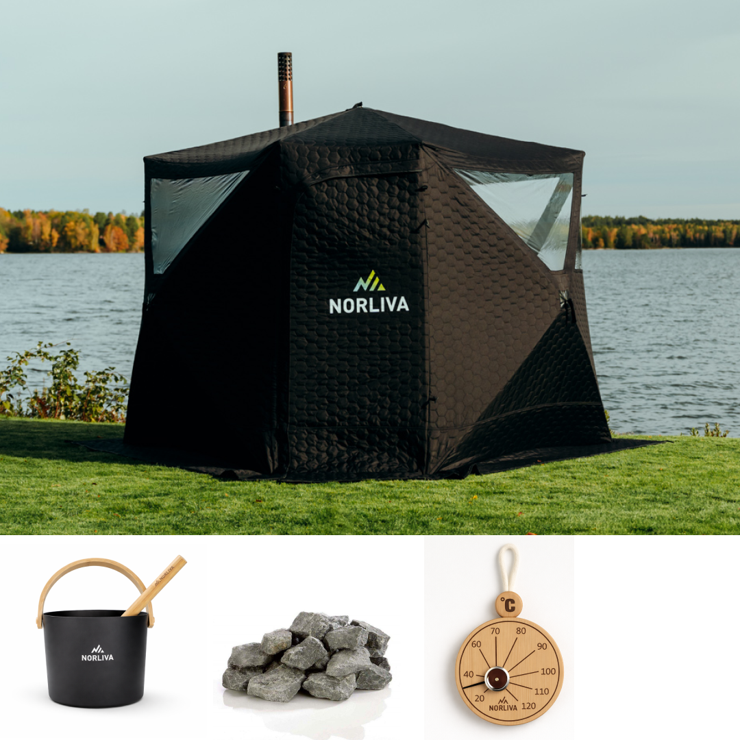 Set: Saunazelt Dalen 3.0 + Ofen + Sauna-Zubehör
