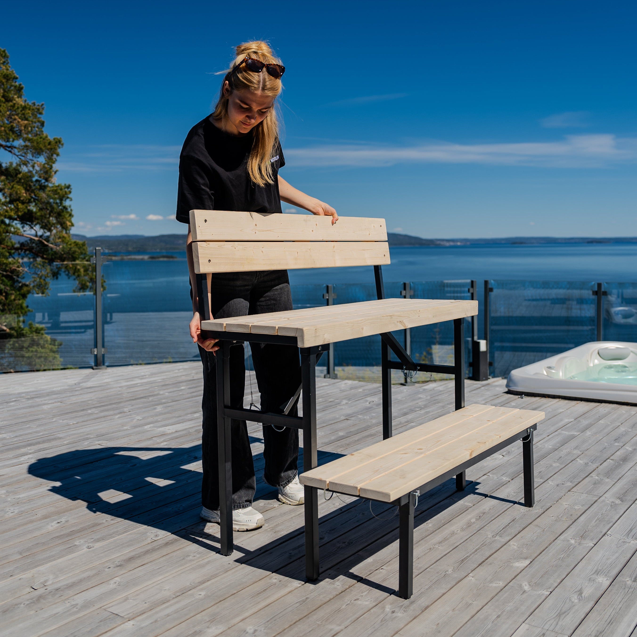 Set: Saunazelt Dalen 3.0 + Ofen + Sauna-Zubehör + Regenschutz + zweistufige Bank