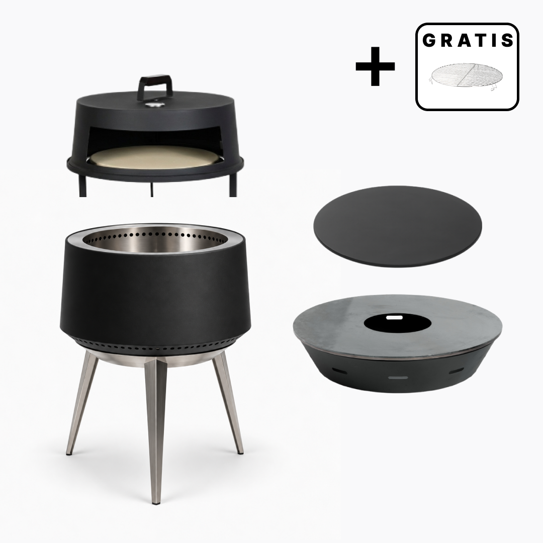 Set: Juna Pluss + Deckel + Feuerplatten-Grill + Pizzaofen-Aufsatz
