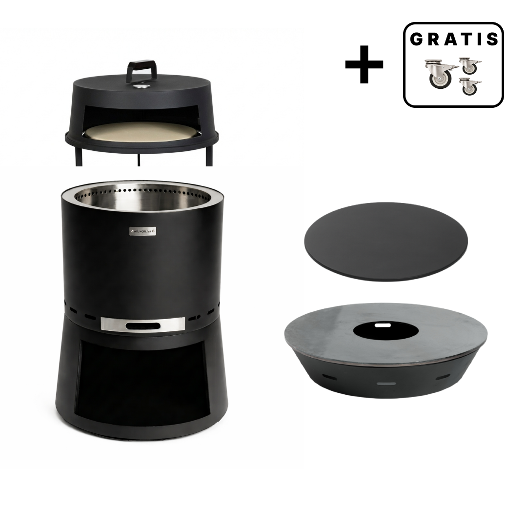 Set: Skara Pluss + Deckel + Feuerplatten-Grill + Pizzaofen-Aufsatz