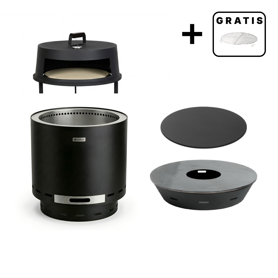 Set: Skara + Deckel + Feuerplatten-Grill + Pizzaofen-Aufsatz